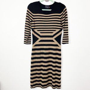 Just... Taylor Woman's Sz M Brown and Black Striped Fitted‎ Sweater Dress